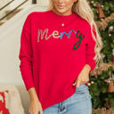 Fiery Red Large Reagan Tinsel Merry Letter Sweater