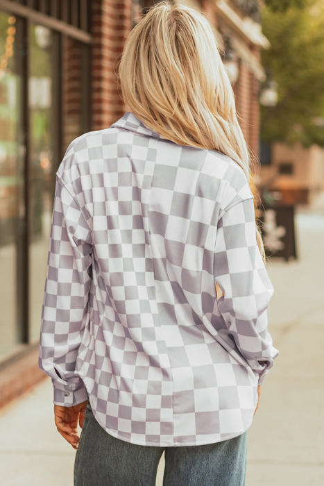 Rebecca Checkerboard Flap Pocket Button Front Shacket