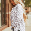  Rebecca Checkerboard Flap Pocket Button Front Shacket