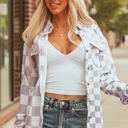  Rebecca Checkerboard Flap Pocket Button Front Shacket