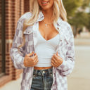  Rebecca Checkerboard Flap Pocket Button Front Shacket