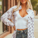  Rebecca Checkerboard Flap Pocket Button Front Shacket