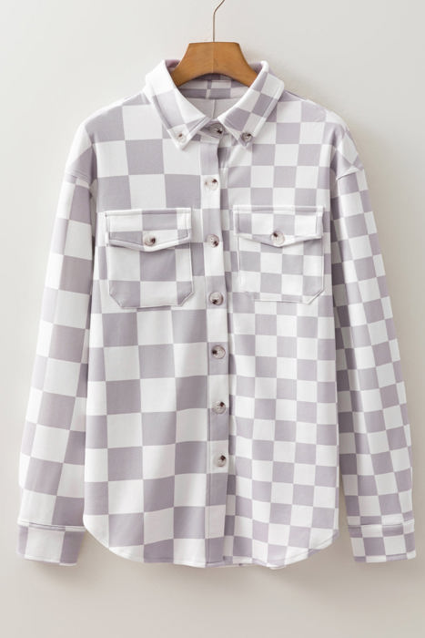 Rebecca Checkerboard Flap Pocket Button Front Shacket