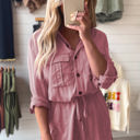  Reese Roll up Sleeve Flap Pockets Drawstring Romper