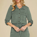  Reese Roll up Sleeve Flap Pockets Drawstring Romper