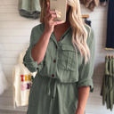 Green Medium Reese Roll up Sleeve Flap Pockets Drawstring Romper