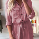 Pink Medium Reese Roll up Sleeve Flap Pockets Drawstring Romper