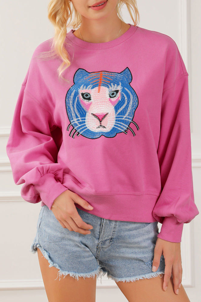 Regina Chic Tiger Embroidered Casual Sweatshirt