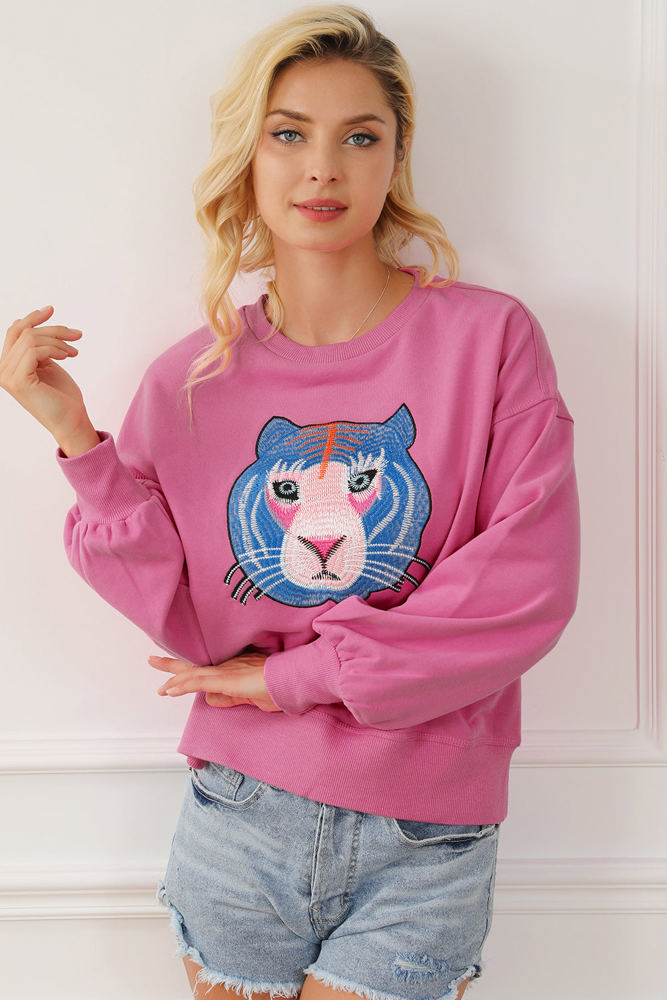 Regina Chic Tiger Embroidered Casual Sweatshirt