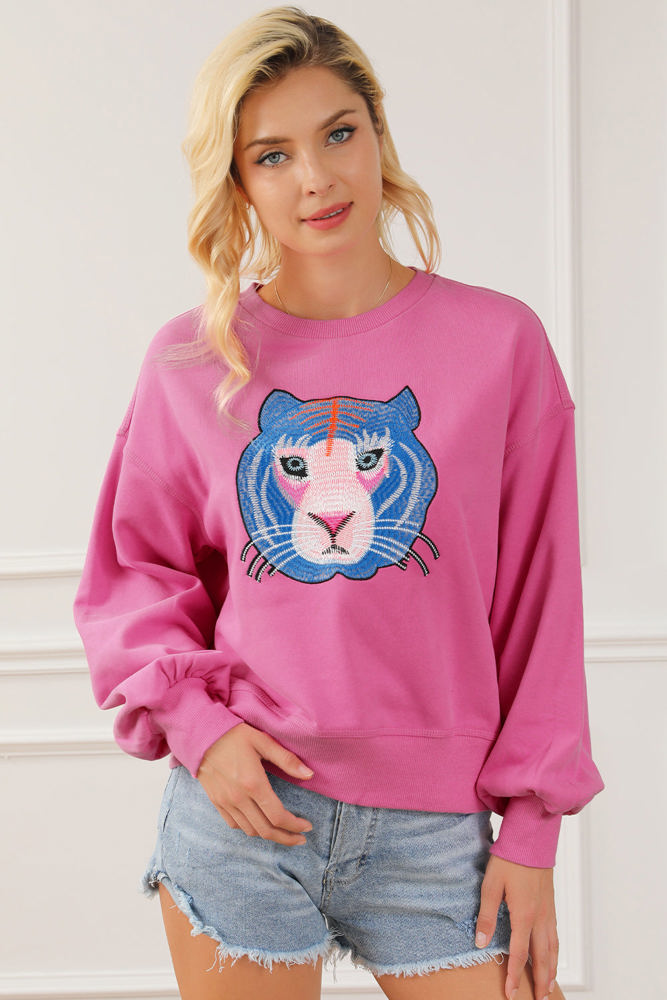 Regina Chic Tiger Embroidered Casual Sweatshirt