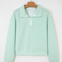 Green Stripe Large Reign Zip Collar Pullover Long Sleeve Top