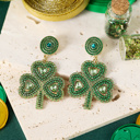 Green Remington Retro Beaded Clover Earrings