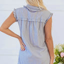  Remy Stripe Frilled Sleeveless Collar Button Up Mini Dress