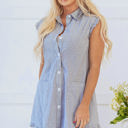  Remy Stripe Frilled Sleeveless Collar Button Up Mini Dress