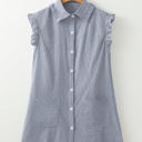  Remy Stripe Frilled Sleeveless Collar Button Up Mini Dress