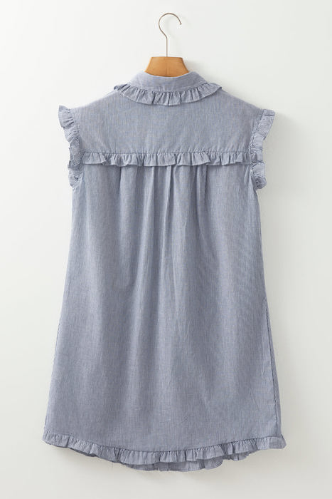 Remy Stripe Frilled Sleeveless Collar Button Up Mini Dress