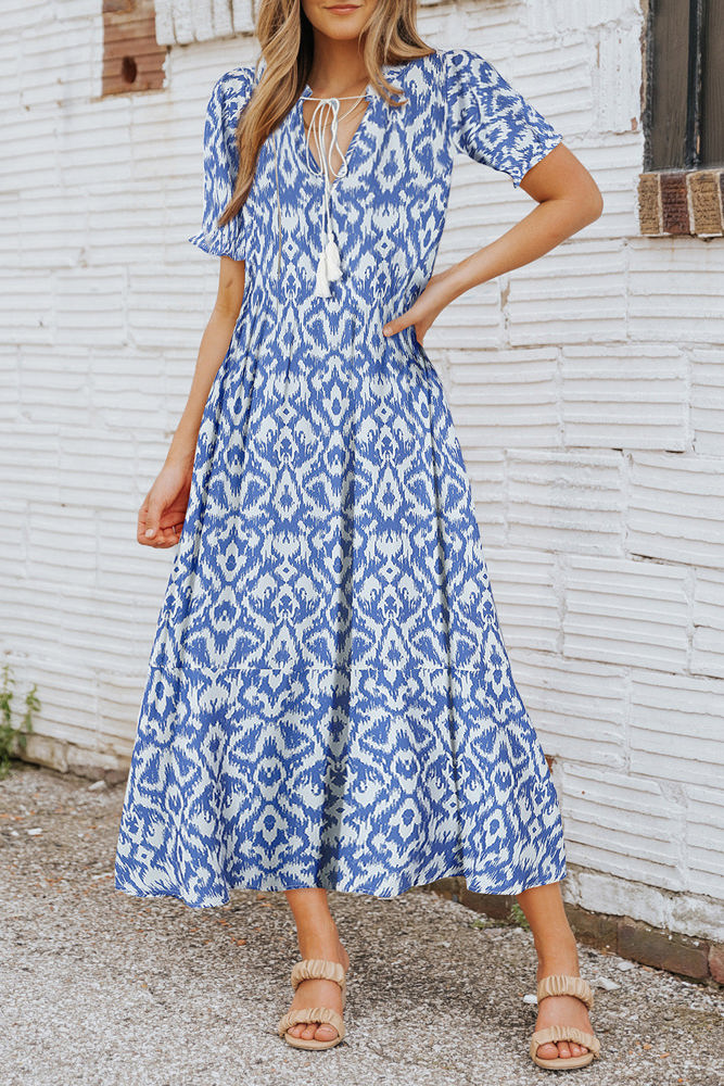 Remy V Neck Casual Geometric Print Maxi Dress