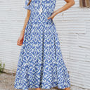 Sky Blue Large Remy V Neck Casual Geometric Print Maxi Dress