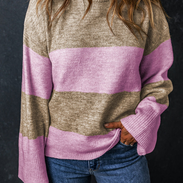 Renata Stripe Crew Neck Wide Sleeve Colorblock Sweater