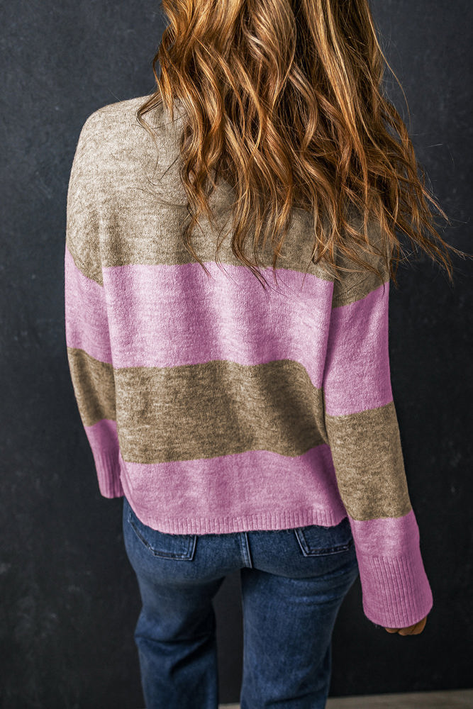 Renata Stripe Crew Neck Wide Sleeve Colorblock Sweater