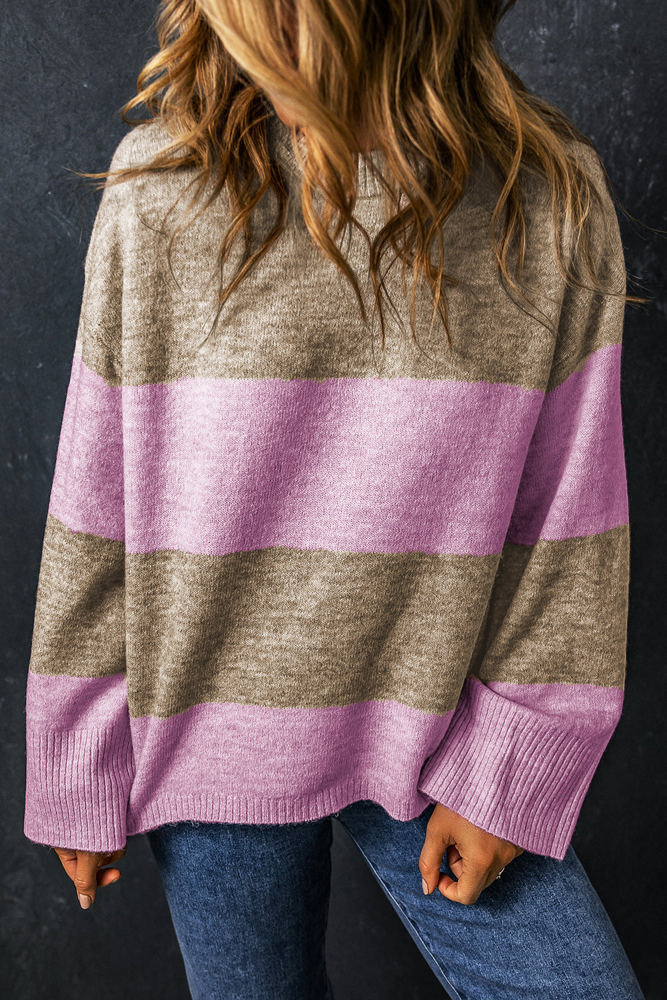 Renata Stripe Crew Neck Wide Sleeve Colorblock Sweater