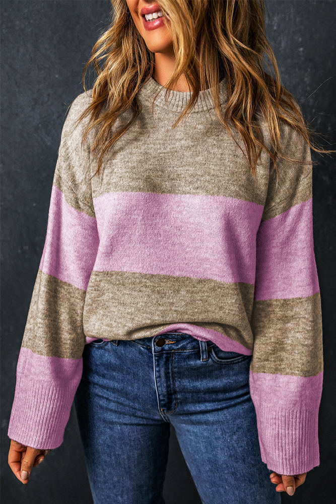 Renata Stripe Crew Neck Wide Sleeve Colorblock Sweater