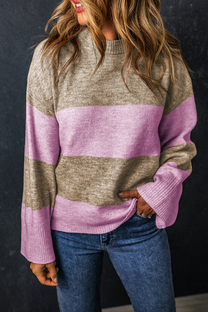 Renata Stripe Crew Neck Wide Sleeve Colorblock Sweater