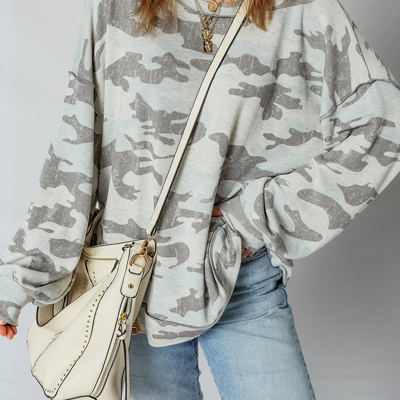 Retro Camouflage Exposed Seam Sweatshirt