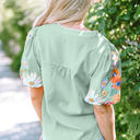  Reya Floral Embroidered Puff Sleeve Split Neck Blouse