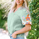  Reya Floral Embroidered Puff Sleeve Split Neck Blouse