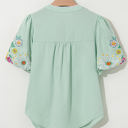  Reya Floral Embroidered Puff Sleeve Split Neck Blouse