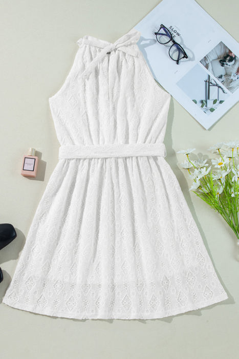 Reyna Lace Sleeveless Knot Back Mini Dress