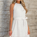 White Large Reyna Lace Sleeveless Knot Back Mini Dress