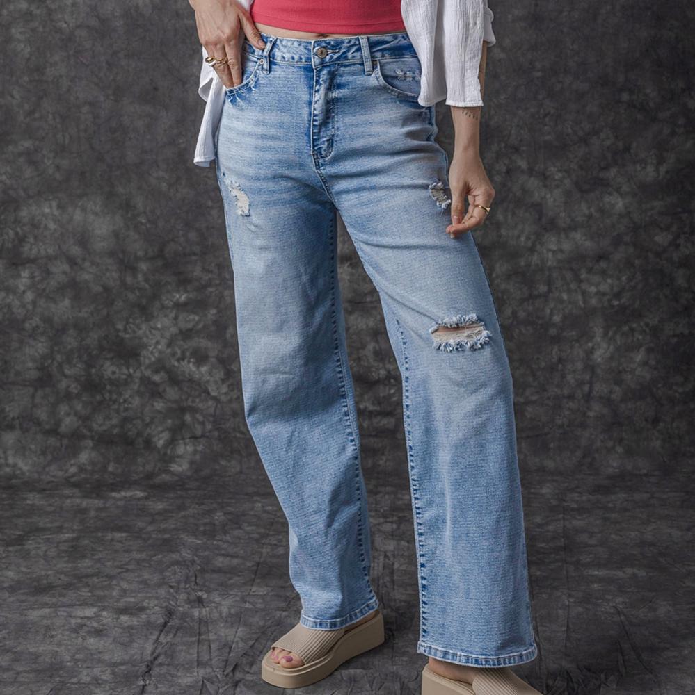 Giana High Rise Distressed Straight Leg Jeans