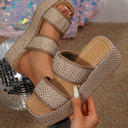 Gold Size 8.5 Rhinestone Decor Dual Band Platform Slippers