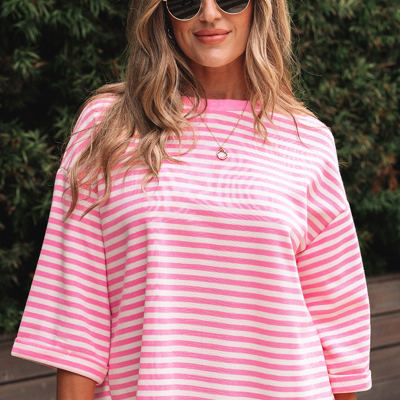 Riley Stripe Bowknot Cutout Back Loose Top
