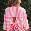  Riley Stripe Bowknot Cutout Back Loose Top