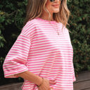  Riley Stripe Bowknot Cutout Back Loose Top