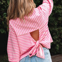  Riley Stripe Bowknot Cutout Back Loose Top