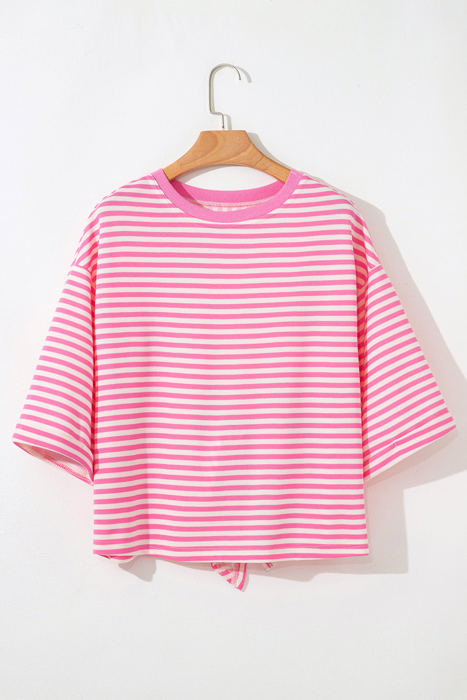 Riley Stripe Bowknot Cutout Back Loose Top