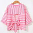  Riley Stripe Bowknot Cutout Back Loose Top