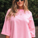 Pink Stripe XL Riley Stripe Bowknot Cutout Back Loose Top