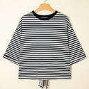 Black Stripe XL Riley Stripe Bowknot Cutout Back Loose Top
