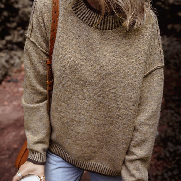 River Contrast Trim Mock Neck Sweater