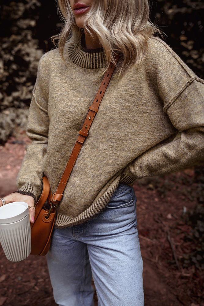 River Contrast Trim Mock Neck Sweater