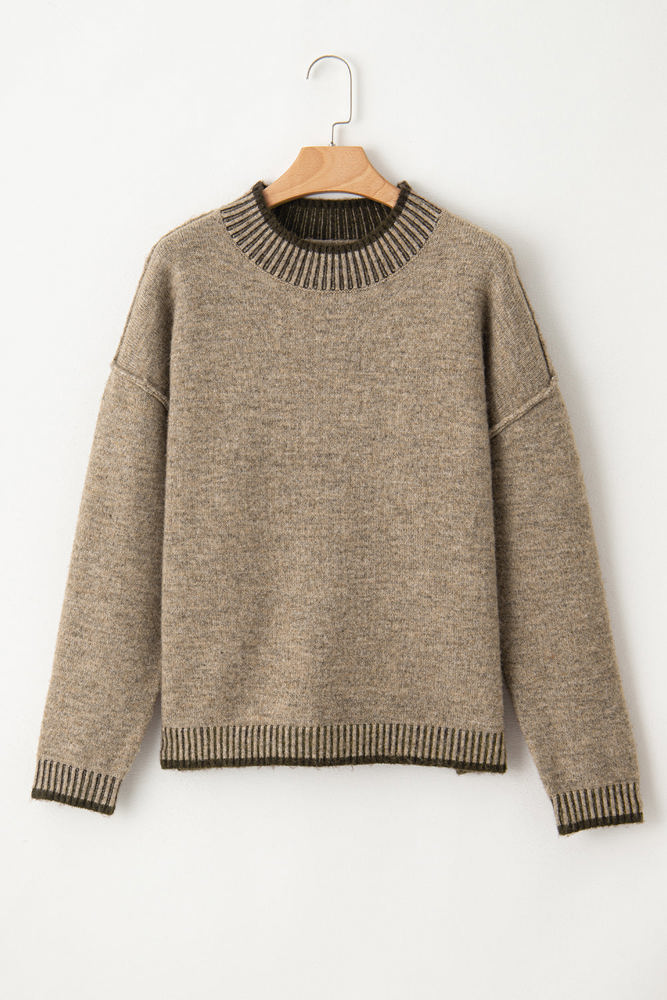 River Contrast Trim Mock Neck Sweater