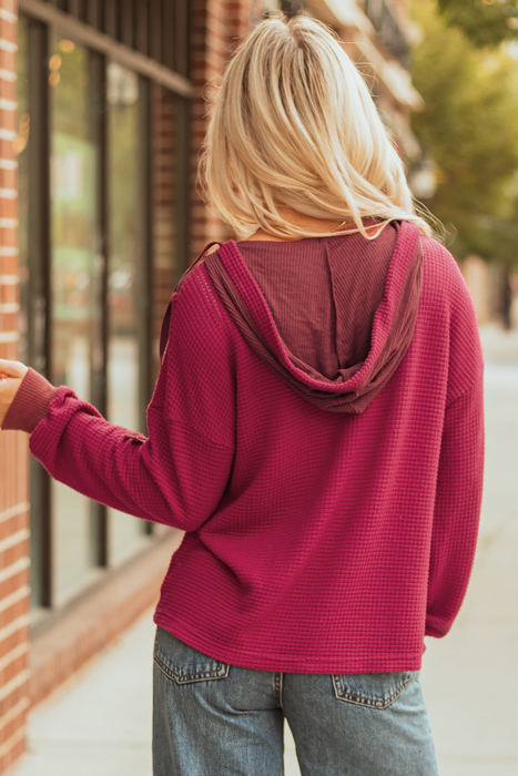 River Waffle Hooded Long Sleeve Top