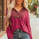 Racing Red Small River Waffle Hooded Long Sleeve Top