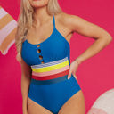  Romina Contrast Stripe Accent Crisscross One Piece Swimwear