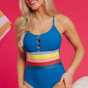  Romina Contrast Stripe Accent Crisscross One Piece Swimwear